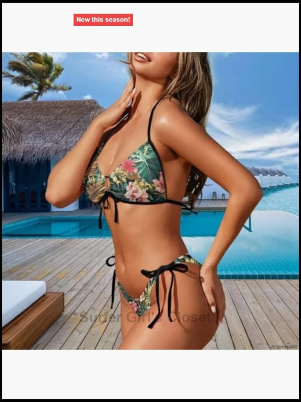 Tropical Matching Couples Bikini Set with Men's Swim Trunk Quick Dry